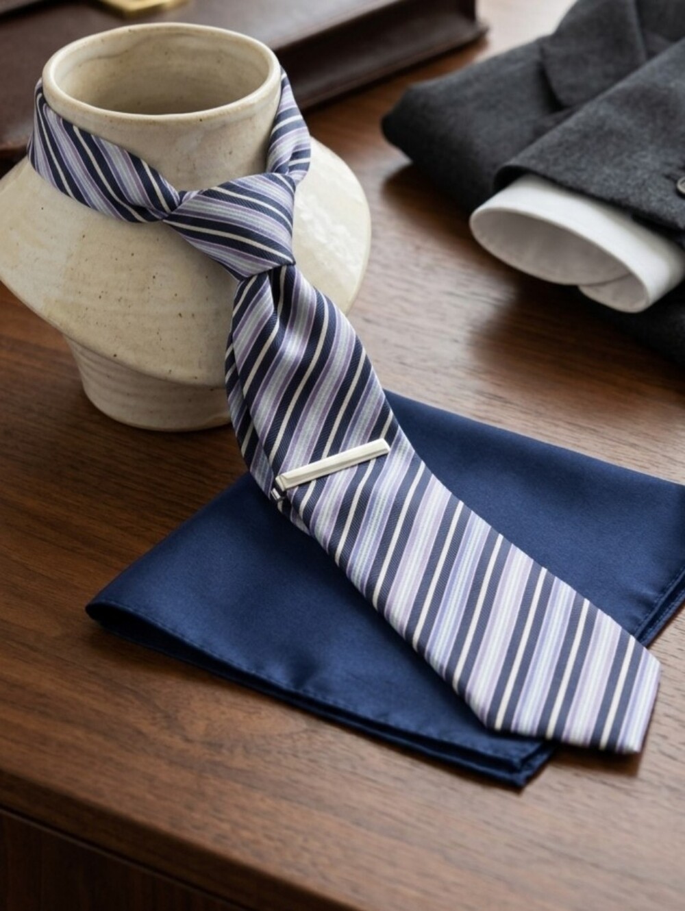 Alexander Julian Colours Striped Necktie Purple Blue White